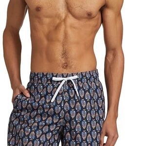 Saks Fifth Avenue Black Label Blue and White Swim Trunks